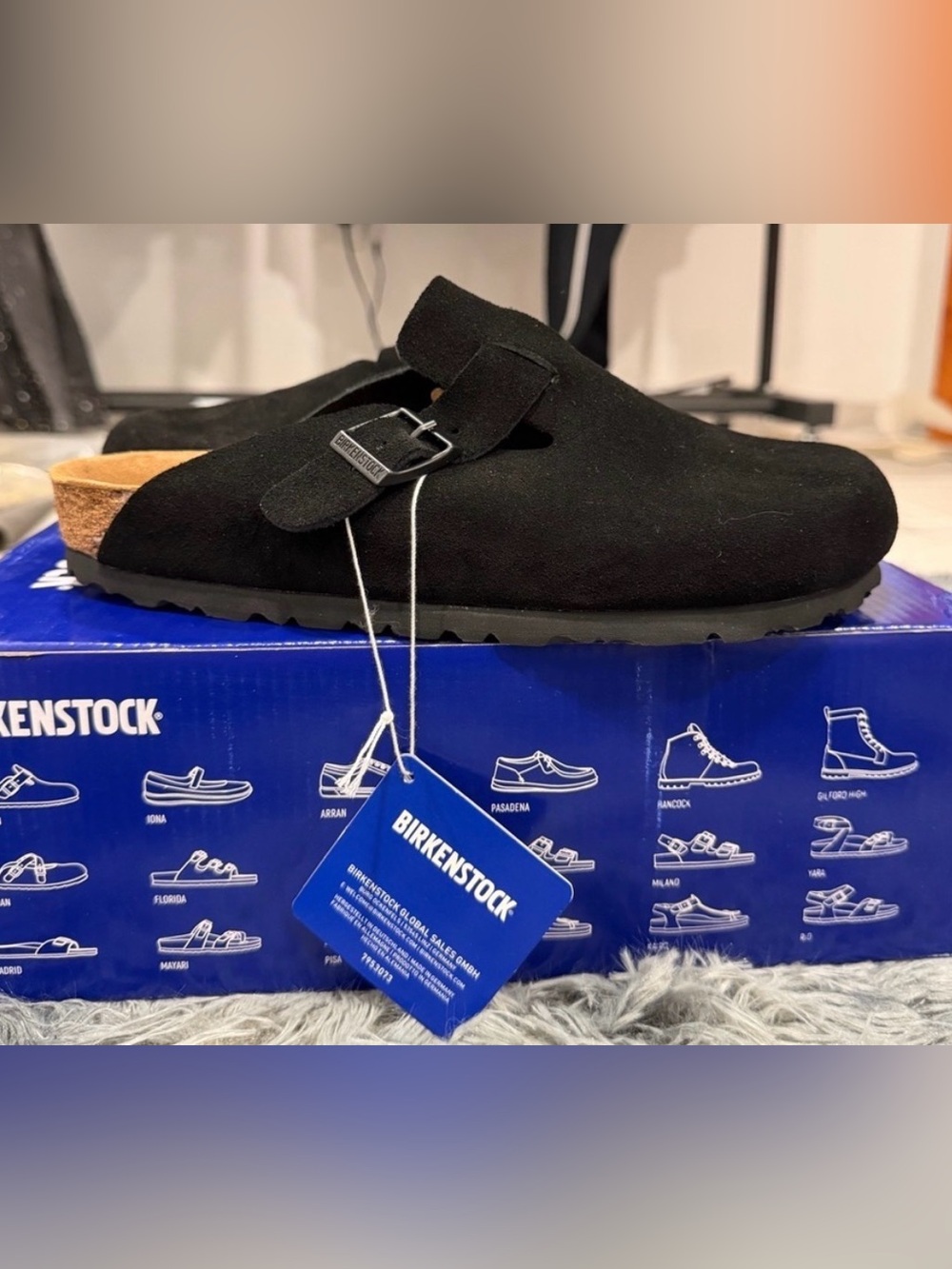 Birkenstock Boston Suede Clog in Black size 38 NWT